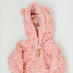 Pink Fuzzy Bear Ear Hooded Zip Up Jacket
